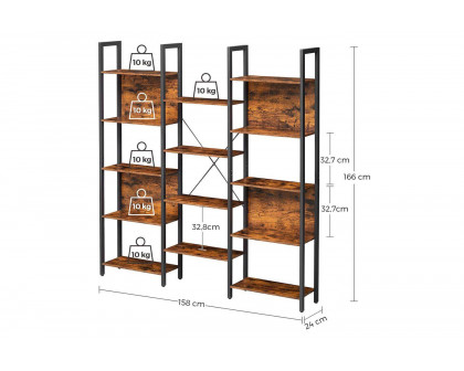 FaFurn - Industrial Farmhouse Rustic 14-Shelves Bookcase in Brown/Black, Wood/Metal