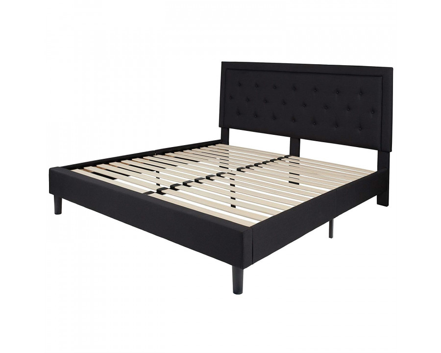 FaFurn - King Size Platform Bed Frame with Button Tufted Headboard in Black