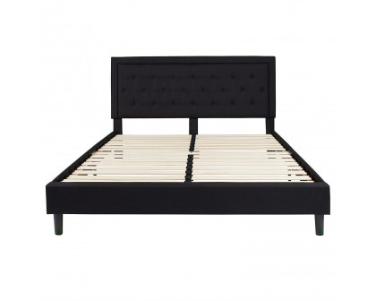 FaFurn - King Size Platform Bed Frame with Button Tufted Headboard in Black