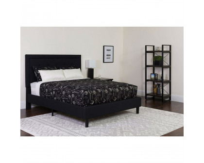 FaFurn - King Size Platform Bed Frame with Button Tufted Headboard in Black