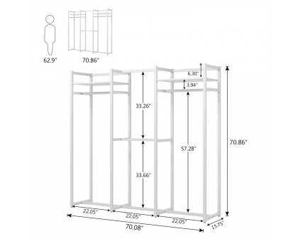 FaFurn Garment Rack Clothes with 4 Clothes Hanging Rods - White, Metal