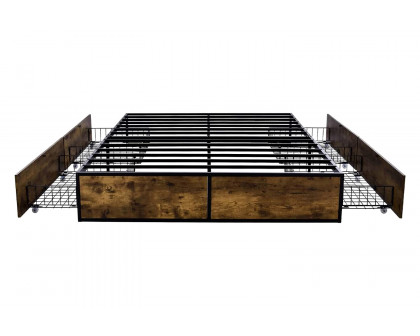 FaFurn - Metal Wood Platform Bed Frame with 4 Storage Drawers