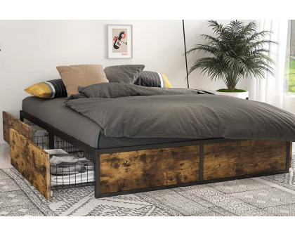 FaFurn Metal Wood Platform Bed Frame with 4 Storage Drawers - Full Size