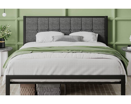 FaFurn Metal Platform Bed Frame with Button Tufted Upholstered Headboard - Full Size