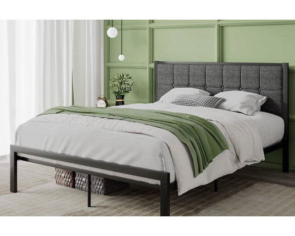 FaFurn Metal Platform Bed Frame with Button Tufted Upholstered Headboard - Full Size