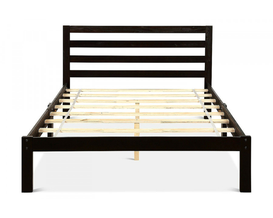 FaFurn - Full Size Wooden Platform Bed Frame with Headboard in Espresso