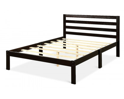 FaFurn - Full Size Wooden Platform Bed Frame with Headboard in Espresso