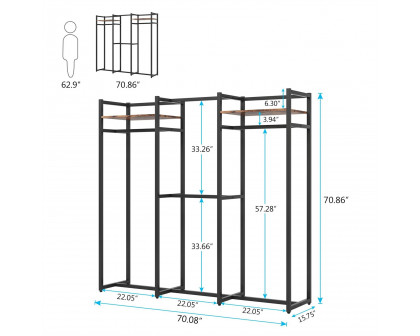 FaFurn Garment Rack Clothes with 4 Clothes Hanging Rods and 2 Wood Storage Shelves - Black, Metal