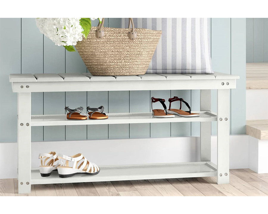 FaFurn Wooden 2-Shelf Shoe Rack Storage Bench - White