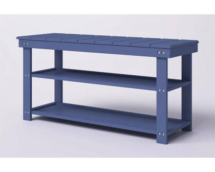 FaFurn Wooden 2-Shelf Shoe Rack Storage Bench - Blue