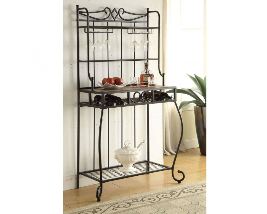 FaFurn - Bakers Rack with Wine Glass Holders and Bottle Storage in Black, Metal