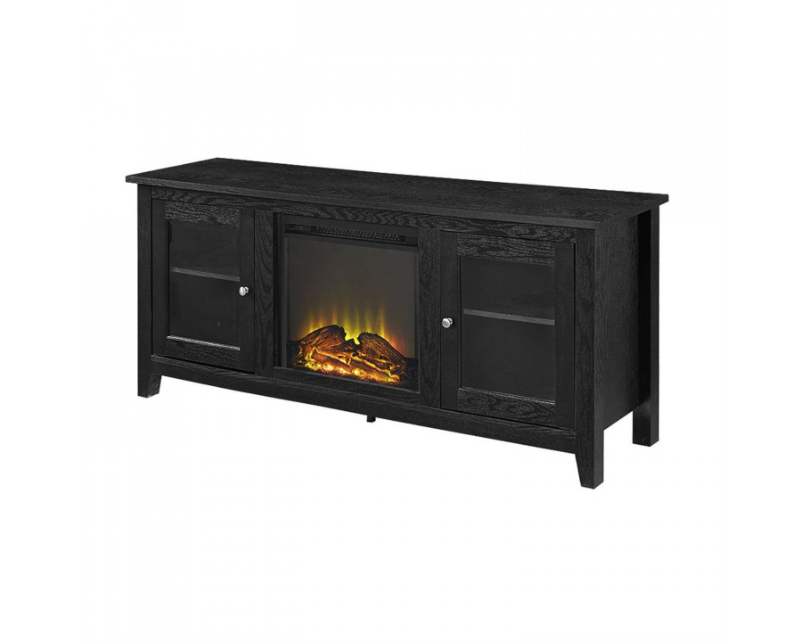 FaFurn - 2-in-1 TV Stand with Electric Fireplace Heater in Black, Wood