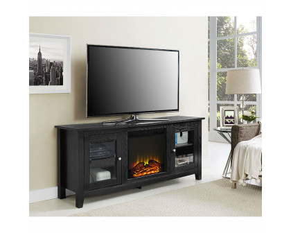 FaFurn - 2-in-1 TV Stand with Electric Fireplace Heater in Black, Wood