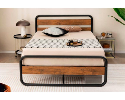 FaFurn - Industrial Platform Bed with Headboard and Footboard