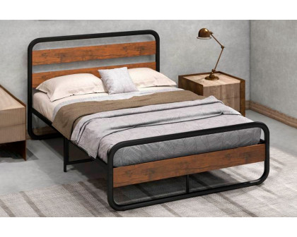 FaFurn Industrial Full Size Platform Bed with Headboard and Footboard - Black, Metal/Wood