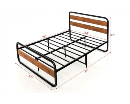 FaFurn Industrial Full Size Platform Bed with Headboard and Footboard - Black, Metal/Wood