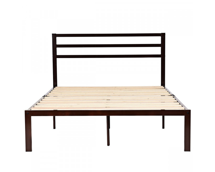 FaFurn Full Size Platform Bed Frame with Headboard - Dark Brown, Metal