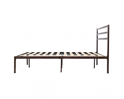 FaFurn Full Size Platform Bed Frame with Headboard - Dark Brown, Metal