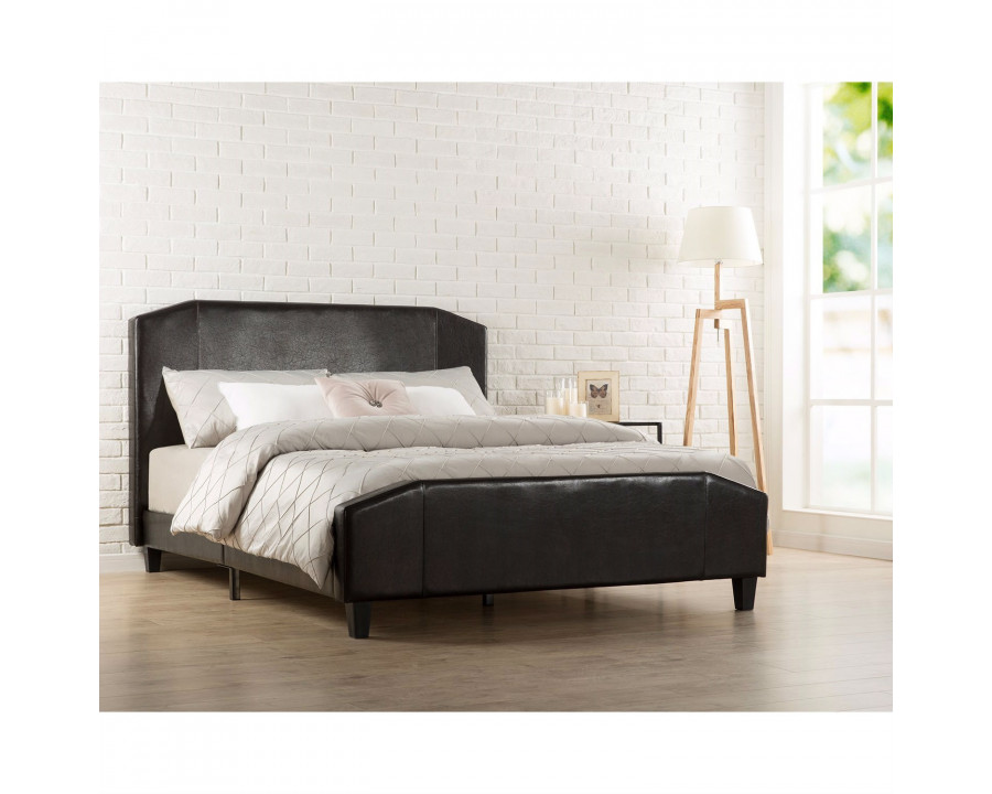 FaFurn - Full Size Platform Bed Frame with Headboard/Footboard in Espresso, Leather