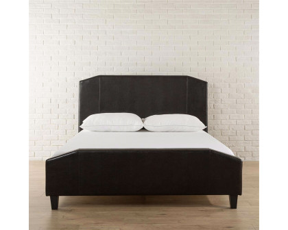 FaFurn - Full Size Platform Bed Frame with Headboard/Footboard in Espresso, Leather