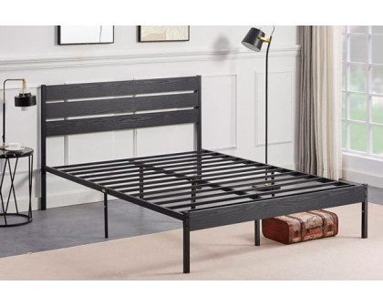 FaFurn - Industrial Platform Bed with Wood Slatted Headboard (BLBDK547931)