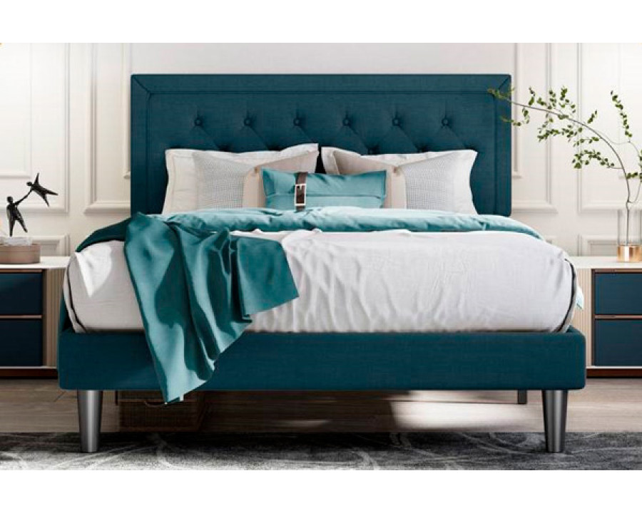 FaFurn Full Size Adjustable Platform Bed with Headboard - Blue, Fabric