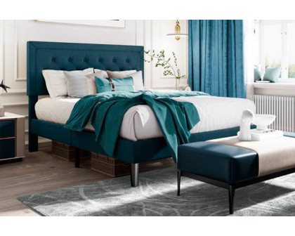 FaFurn Full Size Adjustable Platform Bed with Headboard - Blue, Fabric