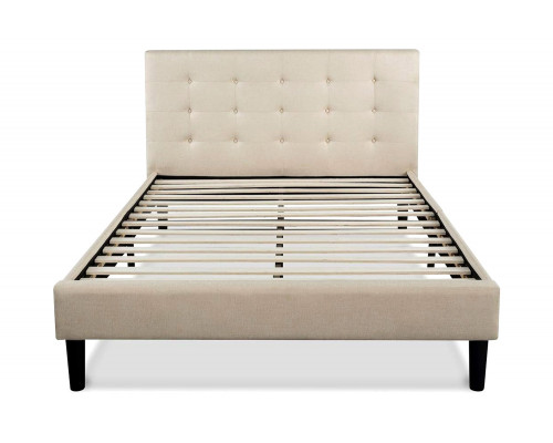 FaFurn - Full Size Platform Bed Frame with Taupe Button Tufted Upholstered Headboard