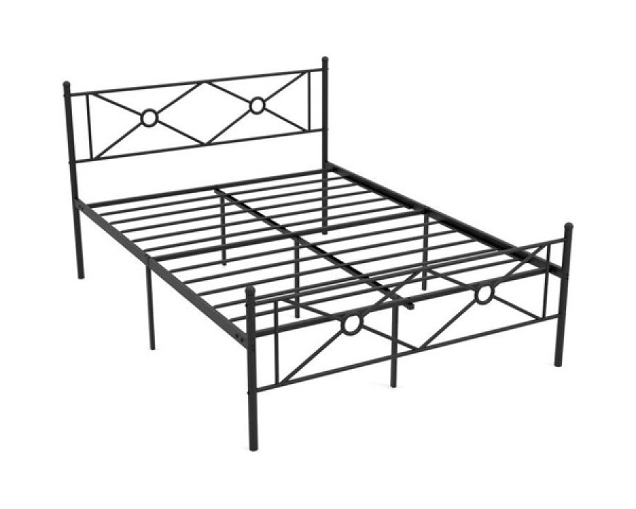 FaFurn Modern Full Size Platform Bed with Headboard and Footboard - Black, Metal