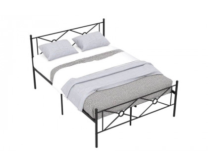 FaFurn Modern Full Size Platform Bed with Headboard and Footboard - Black, Metal