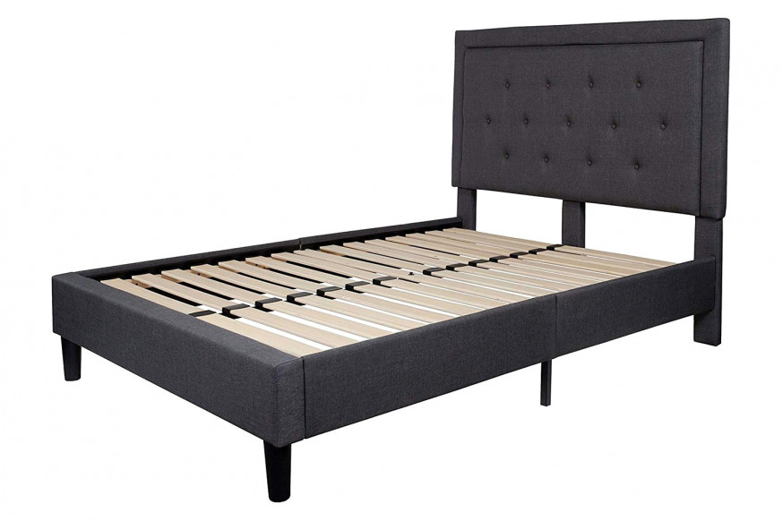 FaFurn™ Upholstered Platform Bed Frame with Button Tufted Headboard - Dark Gray, Full Size