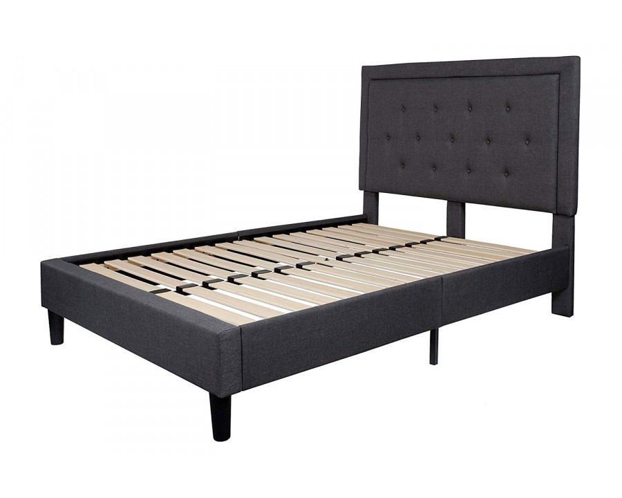 FaFurn Upholstered Platform Bed Frame with Button Tufted Headboard - Dark Gray, Full Size