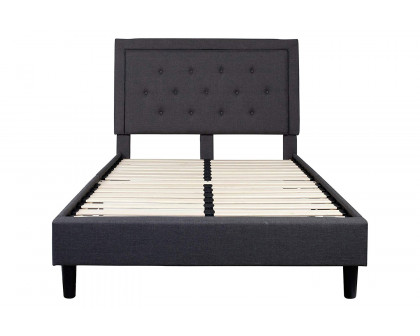 FaFurn™ Upholstered Platform Bed Frame with Button Tufted Headboard - Dark Gray, Full Size