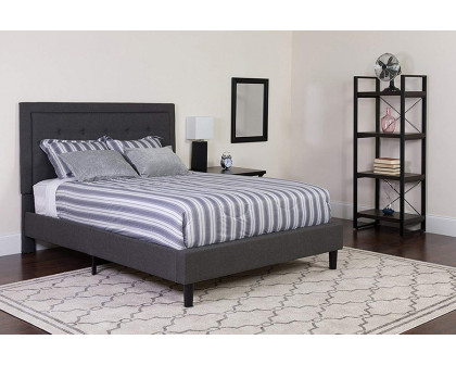 FaFurn™ Upholstered Platform Bed Frame with Button Tufted Headboard - Dark Gray, Full Size