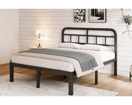 FaFurn Full Size Platform Bed with Headboard - Black, Metal