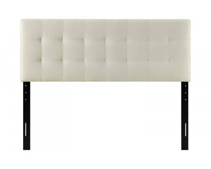 FaFurn - Full Size Ivory Linen Fabric Upholstered Tufted Headboard