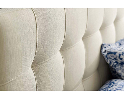 FaFurn - Full Size Ivory Linen Fabric Upholstered Tufted Headboard