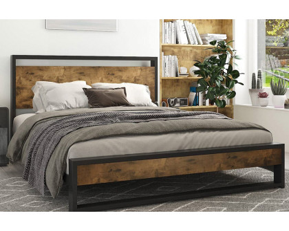 FaFurn - Modern Farmhouse Platform Bed Frame with Wood Panel Headboard Footboard