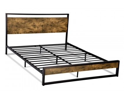 FaFurn Modern Farmhouse Platform Bed Frame with Wood Panel Headboard Footboard - Wood/Black, Full Size