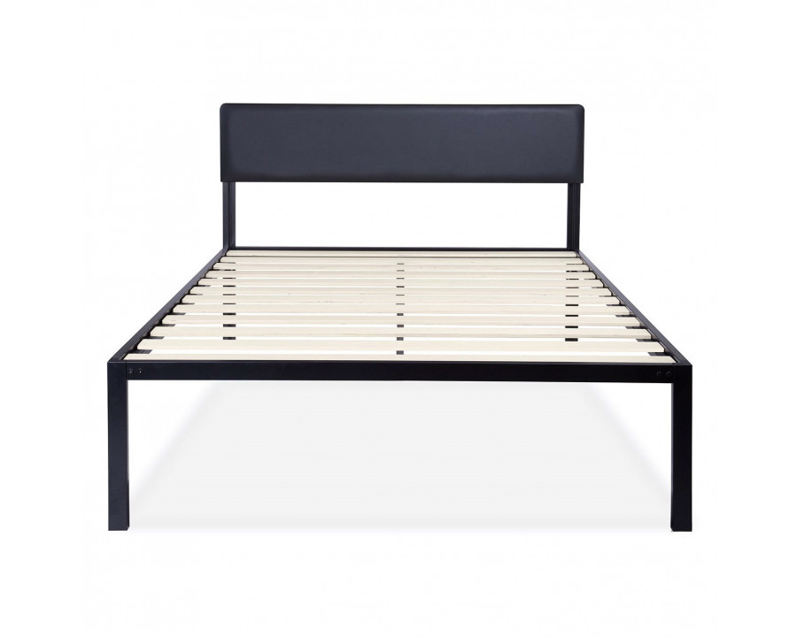 FaFurn - Full Size Platform Bed Frame with Black Padded Headboard in Black, Metal