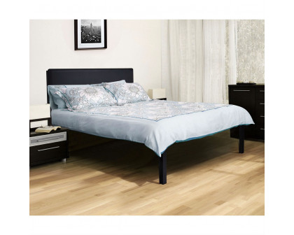 FaFurn - Full Size Platform Bed Frame with Black Padded Headboard in Black, Metal