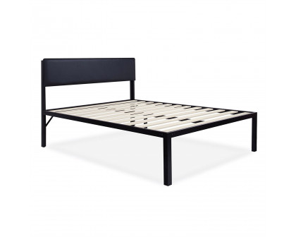 FaFurn - Full Size Platform Bed Frame with Black Padded Headboard in Black, Metal