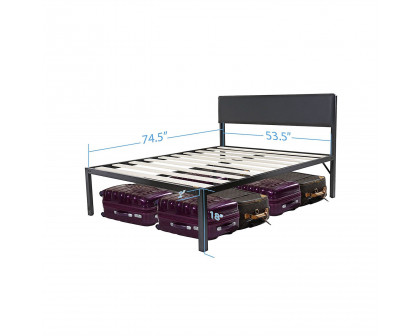 FaFurn - Full Size Platform Bed Frame with Black Padded Headboard in Black, Metal