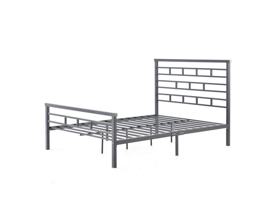 FaFurn - Full Size Platform Bed Frame with Headboard in Titanium Silver, Metal