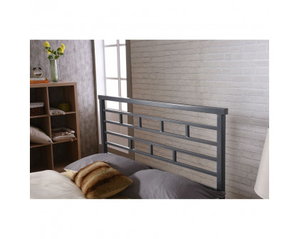 FaFurn - Full Size Platform Bed Frame with Headboard in Titanium Silver, Metal