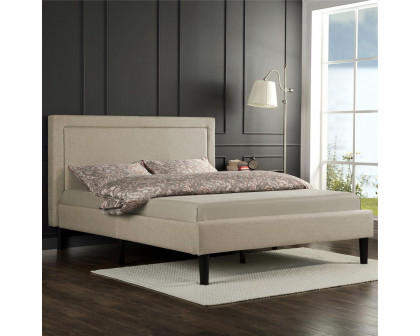 FaFurn Full Size Platform Bed Frame with Classic Headboard - Taupe