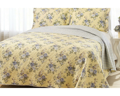 FaFurn - Full/Queen Yellow Blue Floral Lightweight Coverlet Set