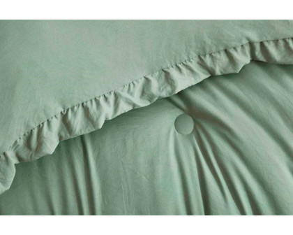 FaFurn Full Size 3-Piece Ruffled Edge Comforter Set - Sage Green, Stone Wash/Microfiber