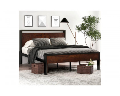 FaFurn - Modern Farmhouse Platform Bed Frame with Wood Panel Headboard Footboard