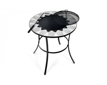 FaFurn Portable Round Fire Pit Table with Mesh Cover and Fire Poker